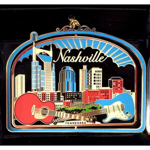 Nashville Tennessee City Skyline Guitars Ornament Colored Brass